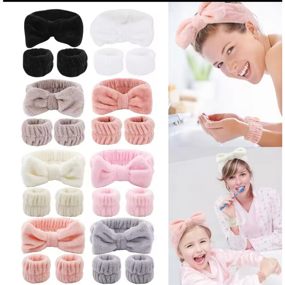 Spa headband & wrist band 3pc‎ set pink
